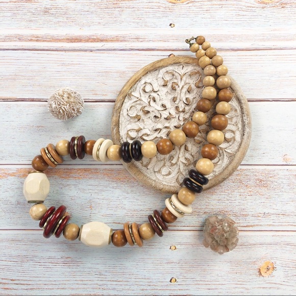 ❌SOLD❌VTG 80s Chunky Wooden Bead Statement Necklace - Picture 3 of 7